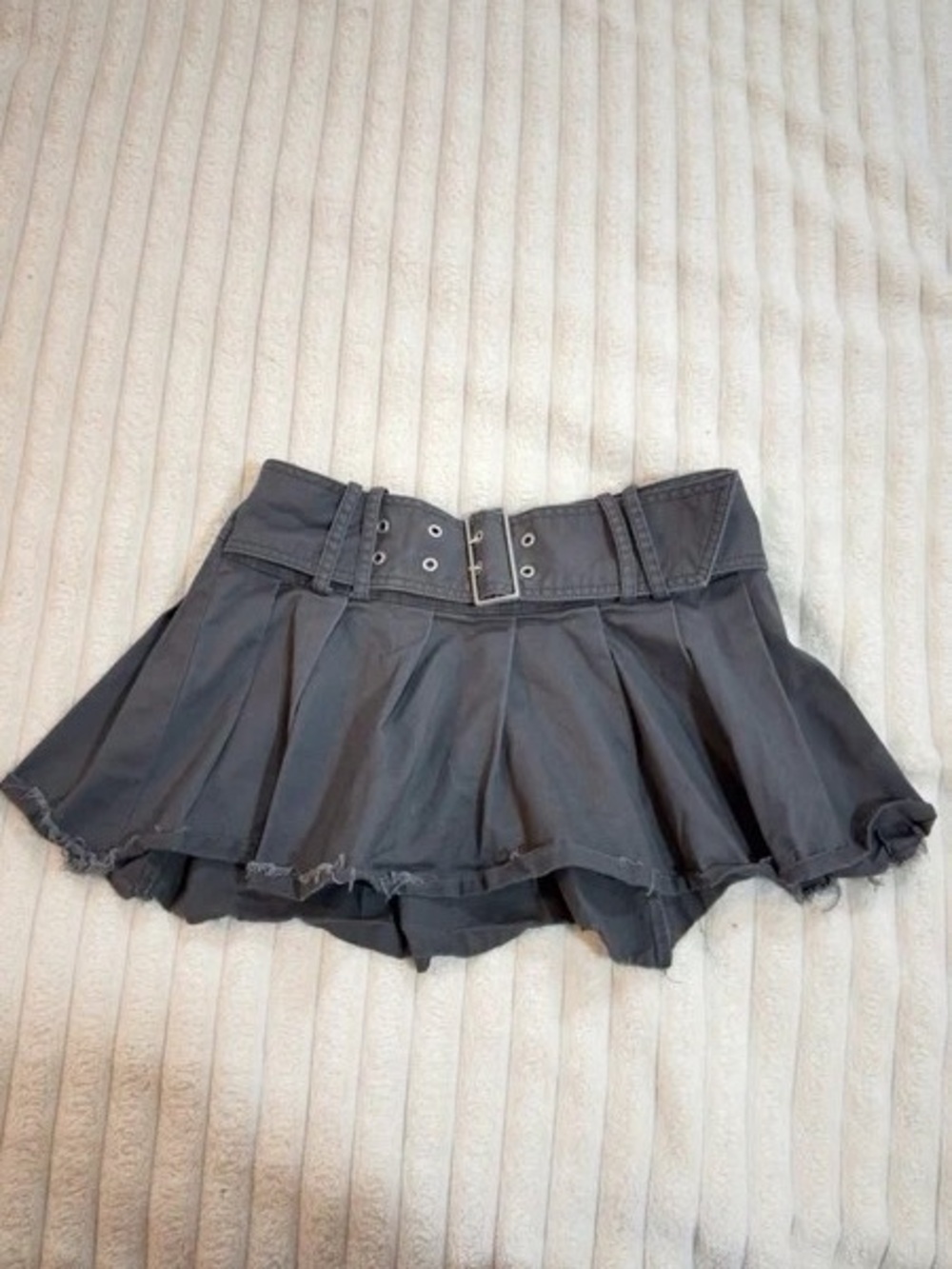 Pleated Mini Skirt with Belt - Dark Gray
